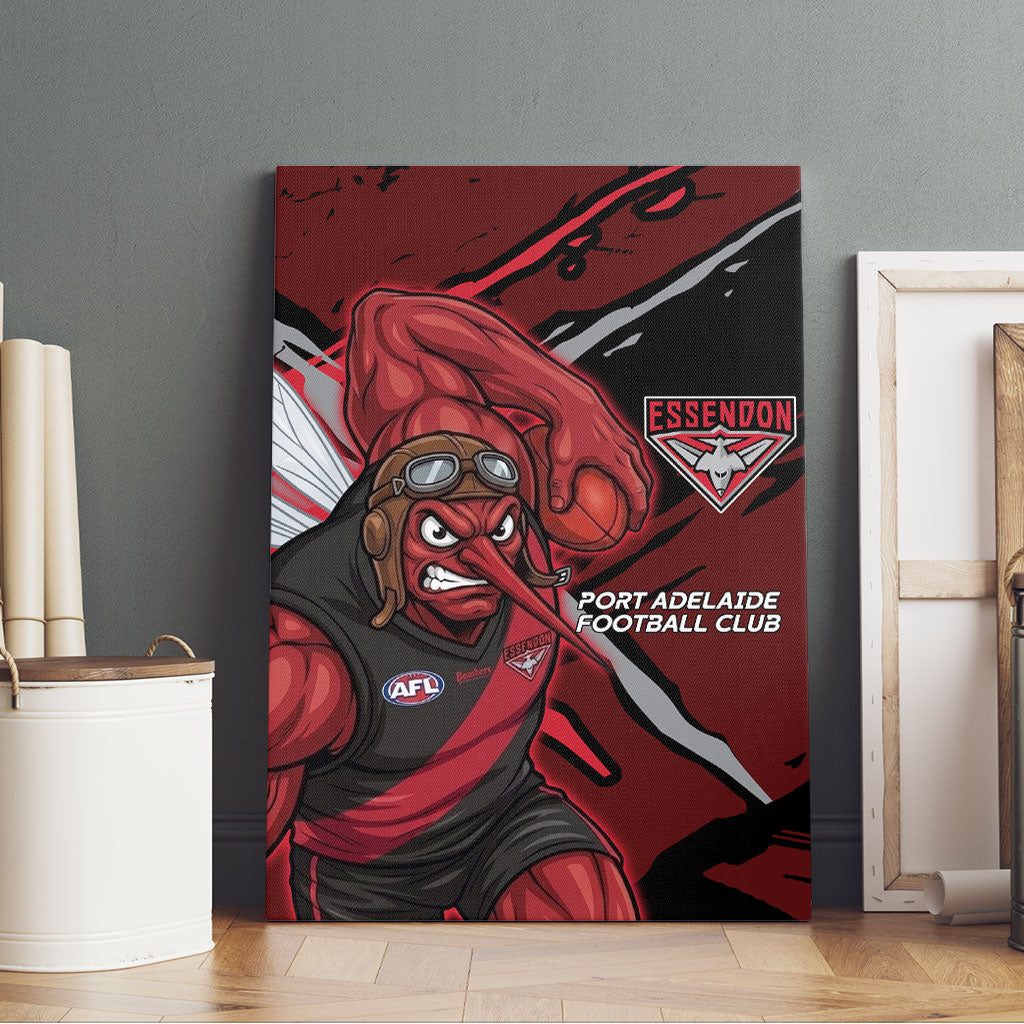 Essendon Football Club Canvas Wall Art Bombers Muscular Mascot Graphic - Abstract Paint Splatter Art