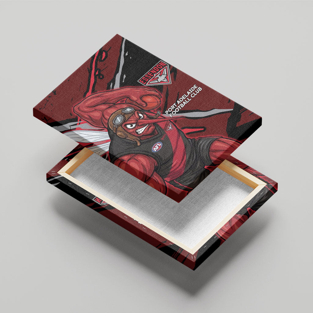Essendon Football Club Canvas Wall Art Bombers Muscular Mascot Graphic - Abstract Paint Splatter Art