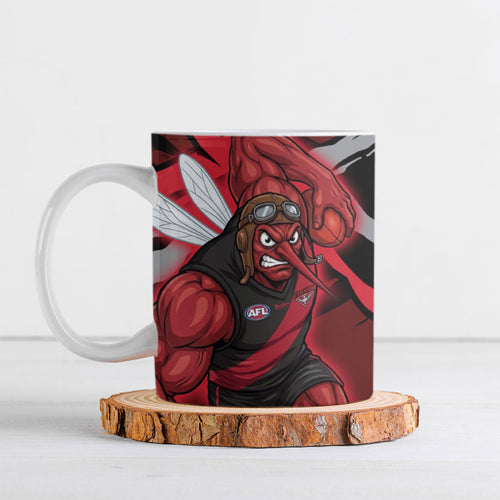 Essendon Football Club Ceramic Mug Bombers Muscular Mascot Graphic - Abstract Paint Splatter Art