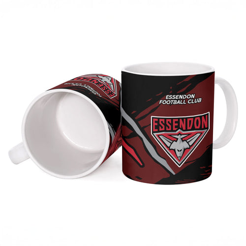 Essendon Football Club Ceramic Mug Bombers Muscular Mascot Graphic - Abstract Paint Splatter Art