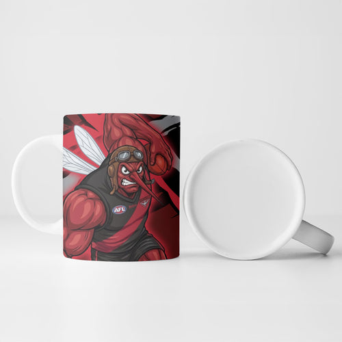 Essendon Football Club Ceramic Mug Bombers Muscular Mascot Graphic - Abstract Paint Splatter Art
