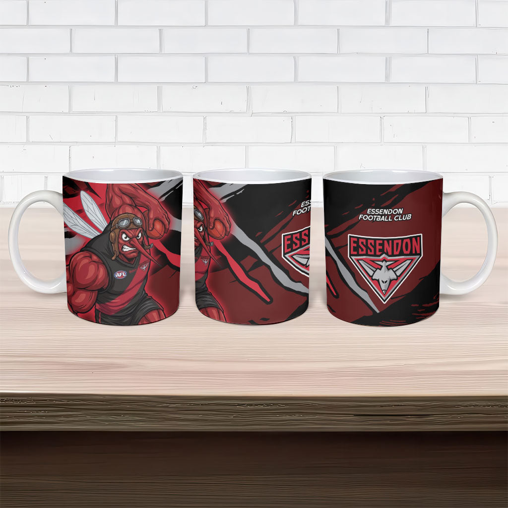 Essendon Football Club Ceramic Mug Bombers Muscular Mascot Graphic - Abstract Paint Splatter Art
