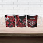 Essendon Football Club Ceramic Mug Bombers Muscular Mascot Graphic - Abstract Paint Splatter Art
