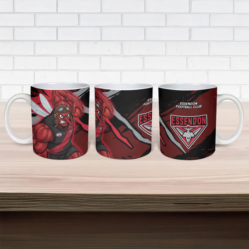 Essendon Football Club Ceramic Mug Bombers Muscular Mascot Graphic - Abstract Paint Splatter Art