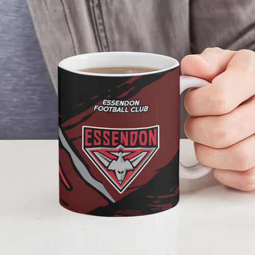Essendon Football Club Ceramic Mug Bombers Muscular Mascot Graphic - Abstract Paint Splatter Art