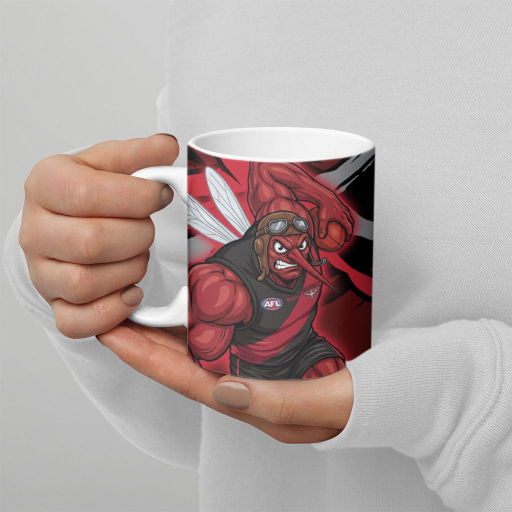 Essendon Football Club Ceramic Mug Bombers Muscular Mascot Graphic - Abstract Paint Splatter Art