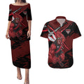 Essendon Football Club Couples Matching Puletasi and Hawaiian Shirt Bombers Muscular Mascot Graphic - Abstract Paint Splatter Art