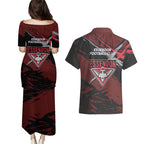 Essendon Football Club Couples Matching Puletasi and Hawaiian Shirt Bombers Muscular Mascot Graphic - Abstract Paint Splatter Art