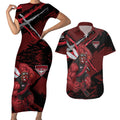 Essendon Football Club Couples Matching Short Sleeve Bodycon Dress and Hawaiian Shirt Bombers Muscular Mascot Graphic - Abstract Paint Splatter Art