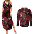 Essendon Football Club Couples Matching Summer Maxi Dress and Long Sleeve Button Shirt Bombers Muscular Mascot Graphic - Abstract Paint Splatter Art