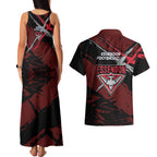 Essendon Football Club Couples Matching Tank Maxi Dress and Hawaiian Shirt Bombers Muscular Mascot Graphic - Abstract Paint Splatter Art