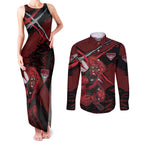 Essendon Football Club Couples Matching Tank Maxi Dress and Long Sleeve Button Shirt Bombers Muscular Mascot Graphic - Abstract Paint Splatter Art