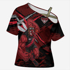 Essendon Football Club Cross Shoulder Shirt Bombers Muscular Mascot Graphic - Abstract Paint Splatter Art