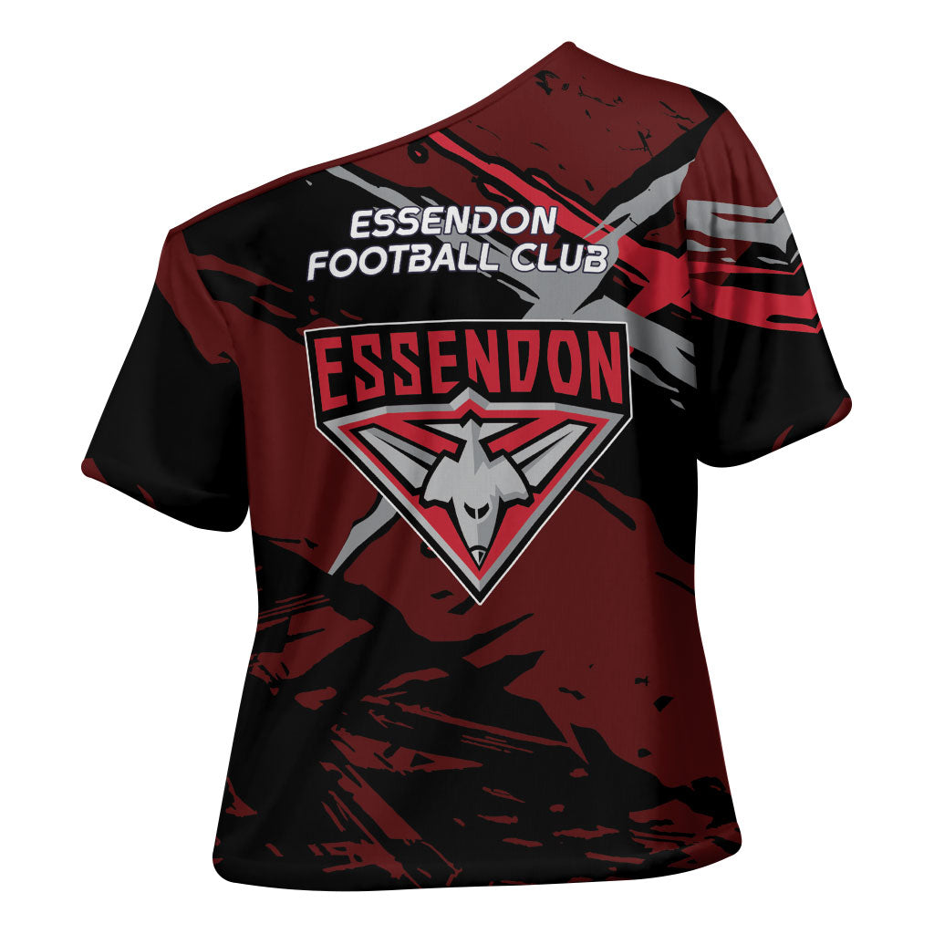 Essendon Football Club Cross Shoulder Shirt Bombers Muscular Mascot Graphic - Abstract Paint Splatter Art