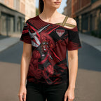 Essendon Football Club Cross Shoulder Shirt Bombers Muscular Mascot Graphic - Abstract Paint Splatter Art