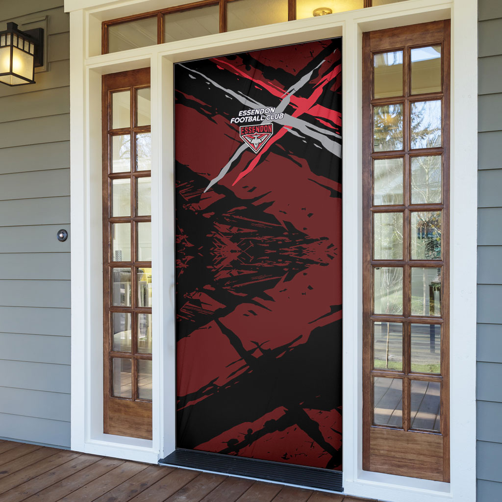 Essendon Football Club Door Cover Bombers Muscular Mascot Graphic - Abstract Paint Splatter Art