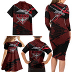 Essendon Football Club Family Matching Long Sleeve Bodycon Dress and Hawaiian Shirt Bombers Muscular Mascot Graphic - Abstract Paint Splatter Art