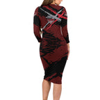 Essendon Football Club Family Matching Long Sleeve Bodycon Dress and Hawaiian Shirt Bombers Muscular Mascot Graphic - Abstract Paint Splatter Art