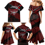 Essendon Football Club Family Matching Mermaid Dress and Hawaiian Shirt Bombers Muscular Mascot Graphic - Abstract Paint Splatter Art