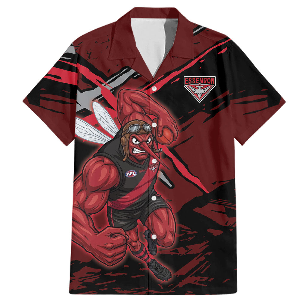 Essendon Football Club Family Matching Mermaid Dress and Hawaiian Shirt Bombers Muscular Mascot Graphic - Abstract Paint Splatter Art