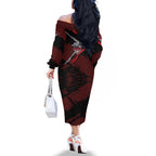 Essendon Football Club Family Matching Off The Shoulder Long Sleeve Dress and Hawaiian Shirt Bombers Muscular Mascot Graphic - Abstract Paint Splatter Art