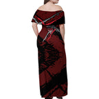 Essendon Football Club Family Matching Off Shoulder Maxi Dress and Hawaiian Shirt Bombers Muscular Mascot Graphic - Abstract Paint Splatter Art