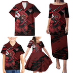 Essendon Football Club Family Matching Puletasi and Hawaiian Shirt Bombers Muscular Mascot Graphic - Abstract Paint Splatter Art