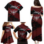 Essendon Football Club Family Matching Puletasi and Hawaiian Shirt Bombers Muscular Mascot Graphic - Abstract Paint Splatter Art