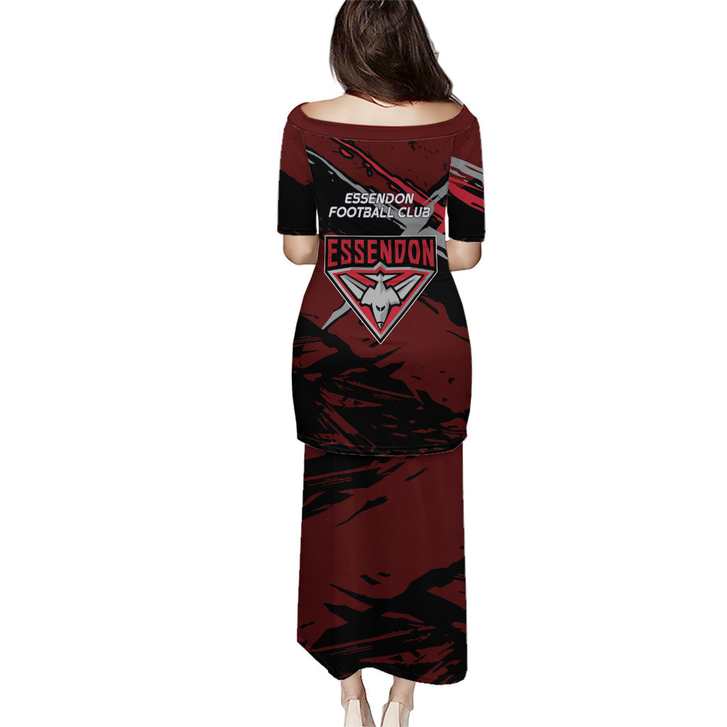 Essendon Football Club Family Matching Puletasi and Hawaiian Shirt Bombers Muscular Mascot Graphic - Abstract Paint Splatter Art