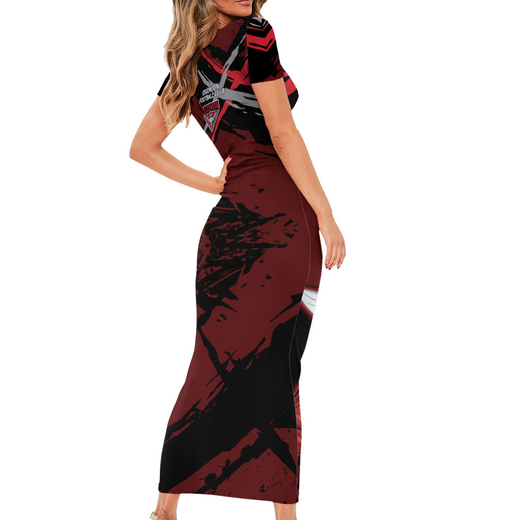 Essendon Football Club Family Matching Short Sleeve Bodycon Dress and Hawaiian Shirt Bombers Muscular Mascot Graphic - Abstract Paint Splatter Art