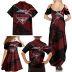 Essendon Football Club Family Matching Summer Maxi Dress and Hawaiian Shirt Bombers Muscular Mascot Graphic - Abstract Paint Splatter Art