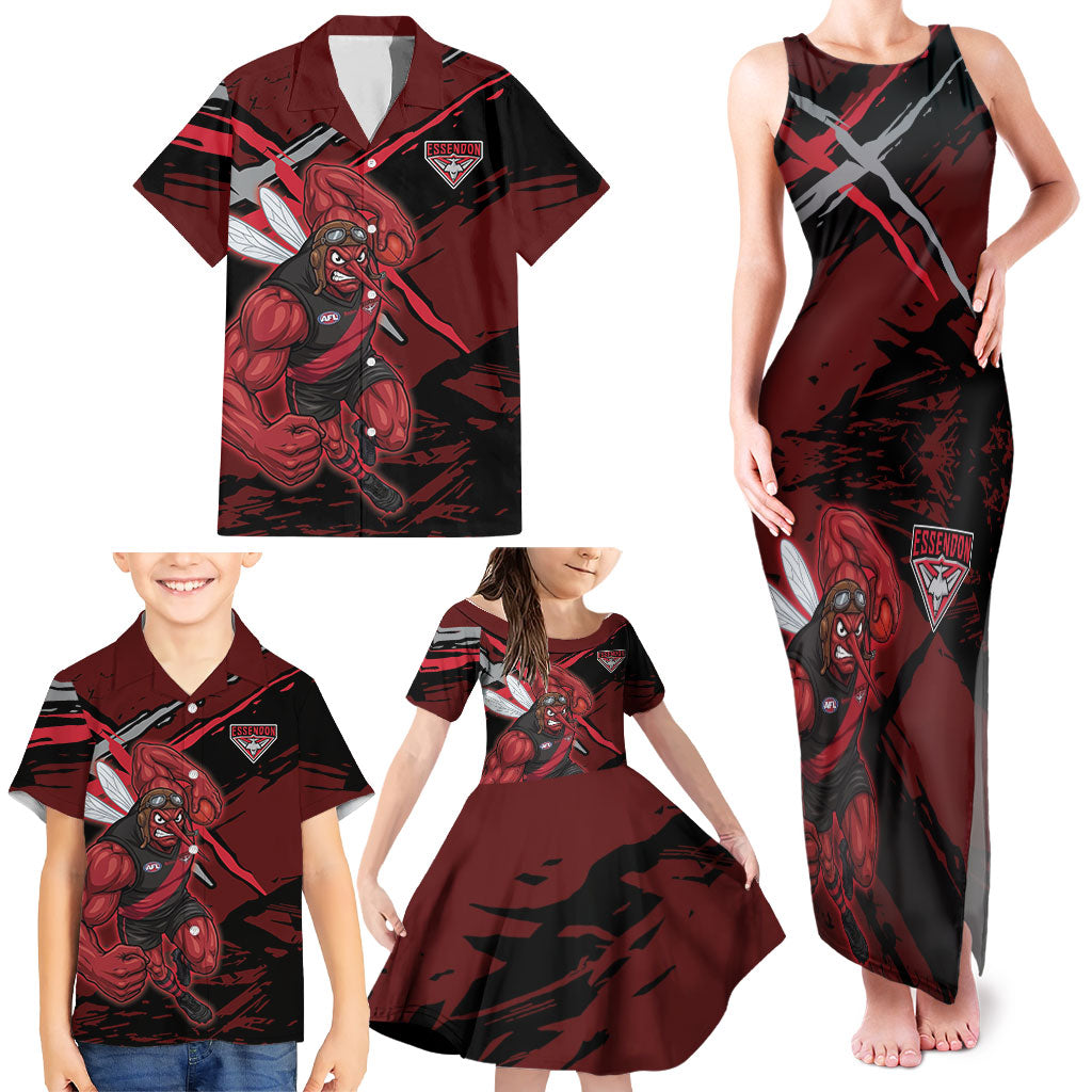 Essendon Football Club Family Matching Tank Maxi Dress and Hawaiian Shirt Bombers Muscular Mascot Graphic - Abstract Paint Splatter Art