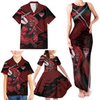 Essendon Football Club Family Matching Tank Maxi Dress and Hawaiian Shirt Bombers Muscular Mascot Graphic - Abstract Paint Splatter Art