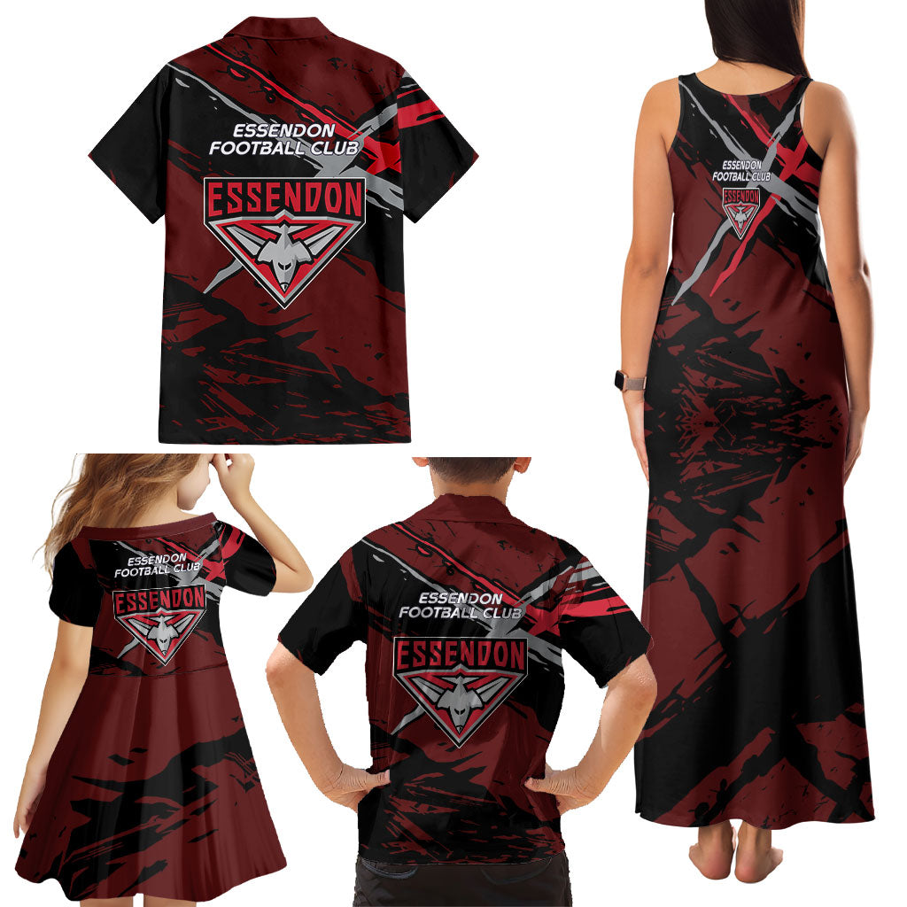 Essendon Football Club Family Matching Tank Maxi Dress and Hawaiian Shirt Bombers Muscular Mascot Graphic - Abstract Paint Splatter Art