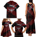 Essendon Football Club Family Matching Tank Maxi Dress and Hawaiian Shirt Bombers Muscular Mascot Graphic - Abstract Paint Splatter Art