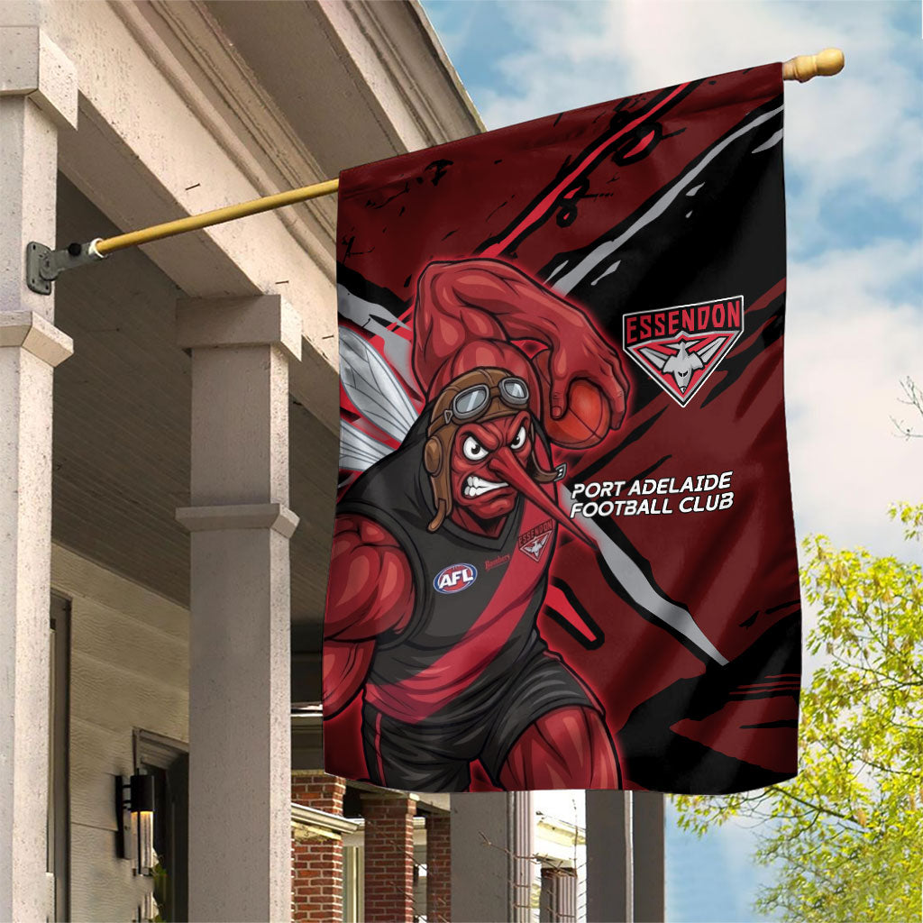 Essendon Football Club Garden Flag Bombers Muscular Mascot Graphic - Abstract Paint Splatter Art