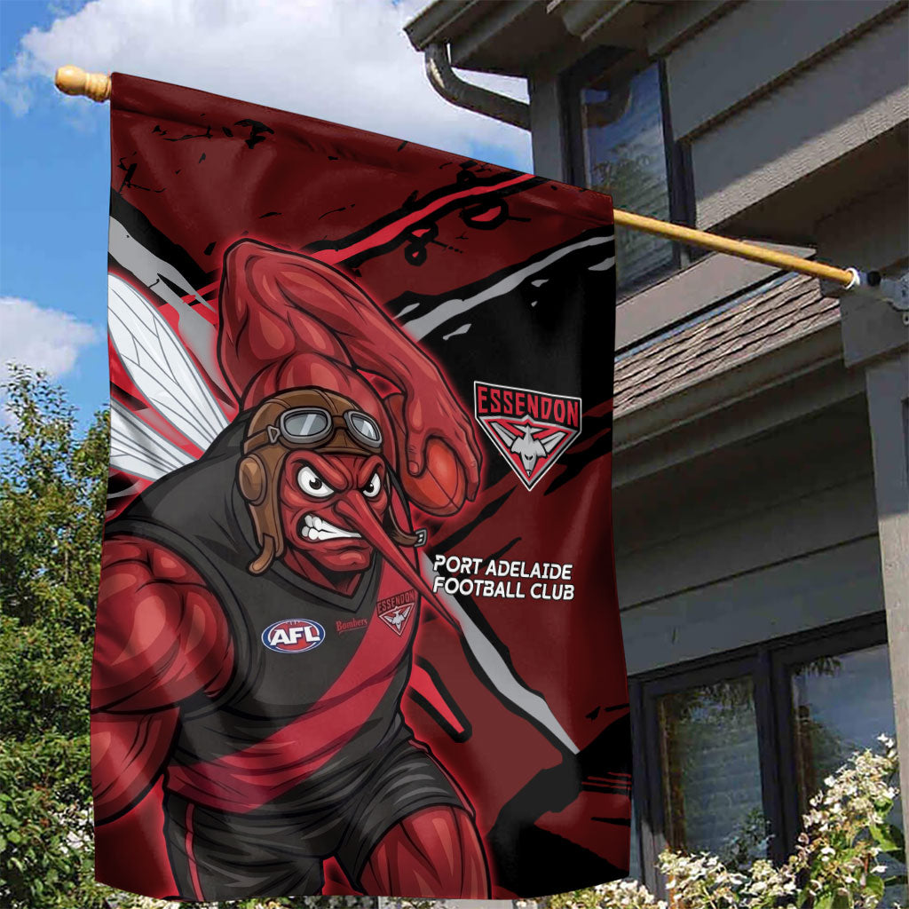 Essendon Football Club Garden Flag Bombers Muscular Mascot Graphic - Abstract Paint Splatter Art