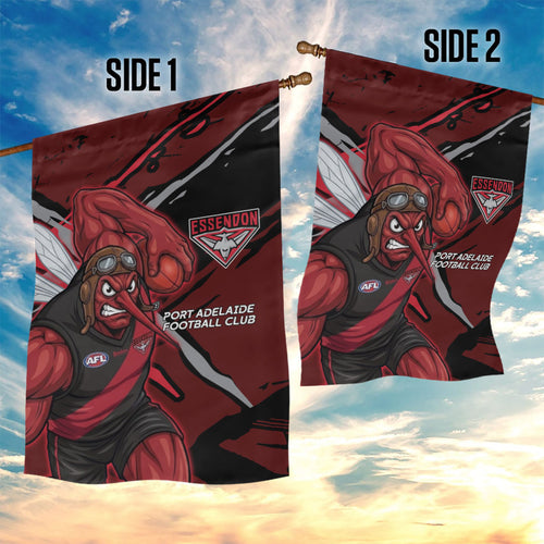 Essendon Football Club Garden Flag Bombers Muscular Mascot Graphic - Abstract Paint Splatter Art