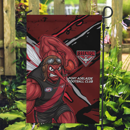 Essendon Football Club Garden Flag Bombers Muscular Mascot Graphic - Abstract Paint Splatter Art