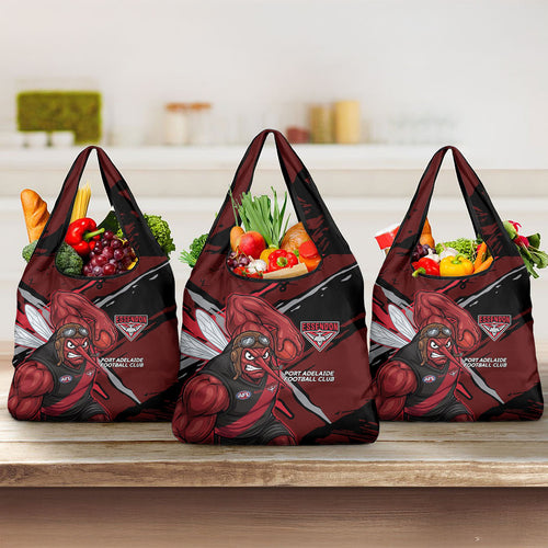 Essendon Football Club Grocery Bag Bombers Muscular Mascot Graphic - Abstract Paint Splatter Art