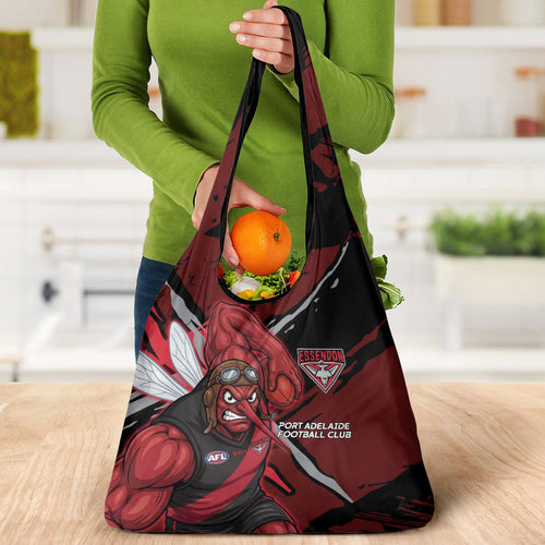 Essendon Football Club Grocery Bag Bombers Muscular Mascot Graphic - Abstract Paint Splatter Art