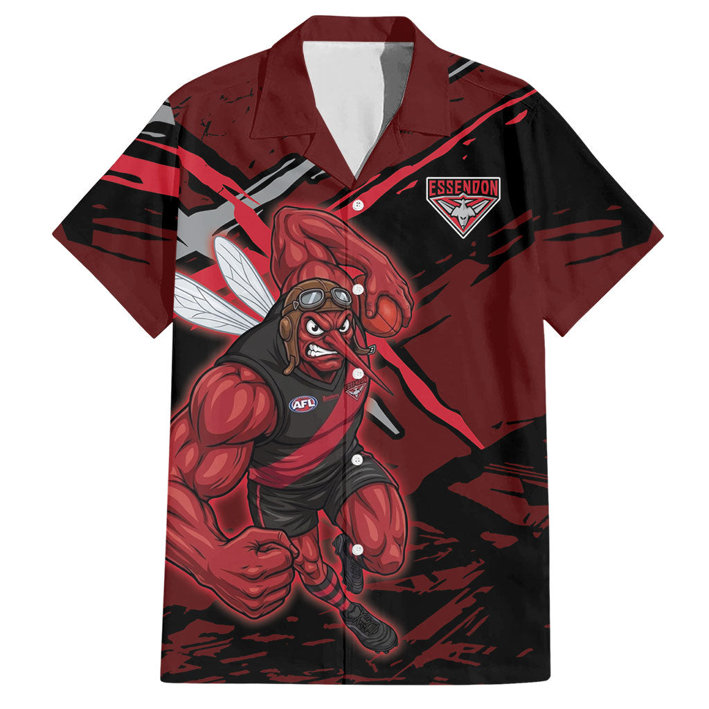 Essendon Football Club Hawaiian Shirt Bombers Muscular Mascot Graphic - Abstract Paint Splatter Art