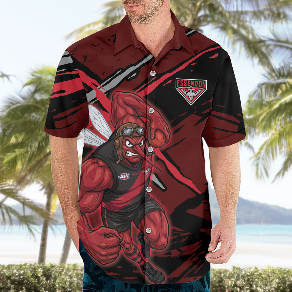 Essendon Football Club Hawaiian Shirt Bombers Muscular Mascot Graphic - Abstract Paint Splatter Art