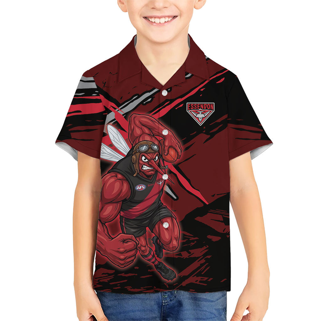 Essendon Football Club Hawaiian Shirt Bombers Muscular Mascot Graphic - Abstract Paint Splatter Art