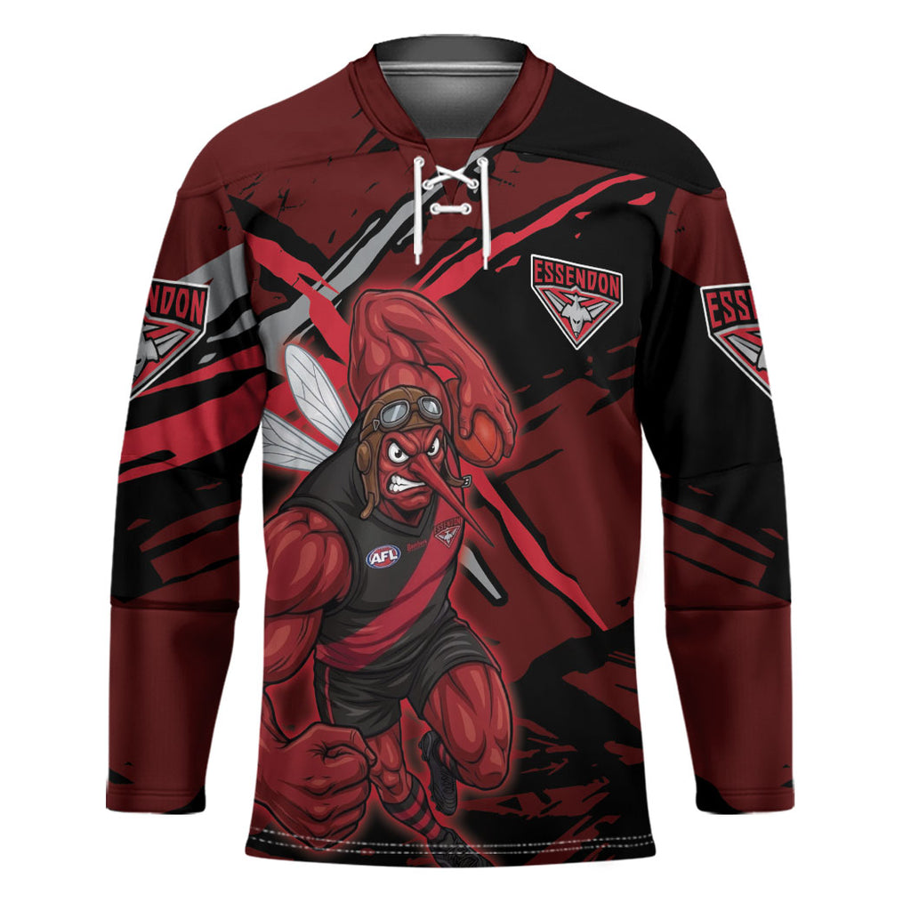 Essendon Football Club Hockey Jersey Bombers Muscular Mascot Graphic - Abstract Paint Splatter Art