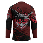 Essendon Football Club Hockey Jersey Bombers Muscular Mascot Graphic - Abstract Paint Splatter Art