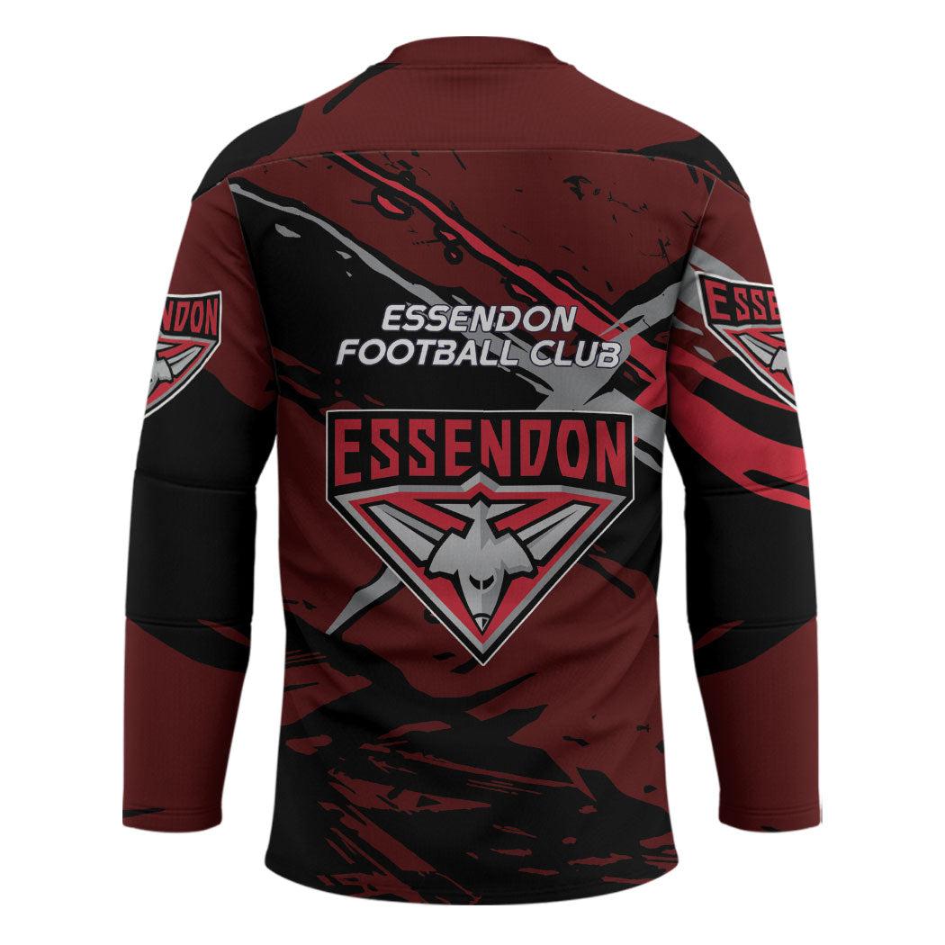 Essendon Football Club Hockey Jersey Bombers Muscular Mascot Graphic - Abstract Paint Splatter Art