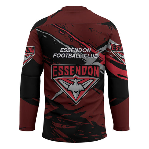 Essendon Football Club Hockey Jersey Bombers Muscular Mascot Graphic - Abstract Paint Splatter Art