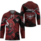 Essendon Football Club Hockey Jersey Bombers Muscular Mascot Graphic - Abstract Paint Splatter Art
