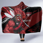 Essendon Football Club Hooded Blanket Bombers Muscular Mascot Graphic - Abstract Paint Splatter Art